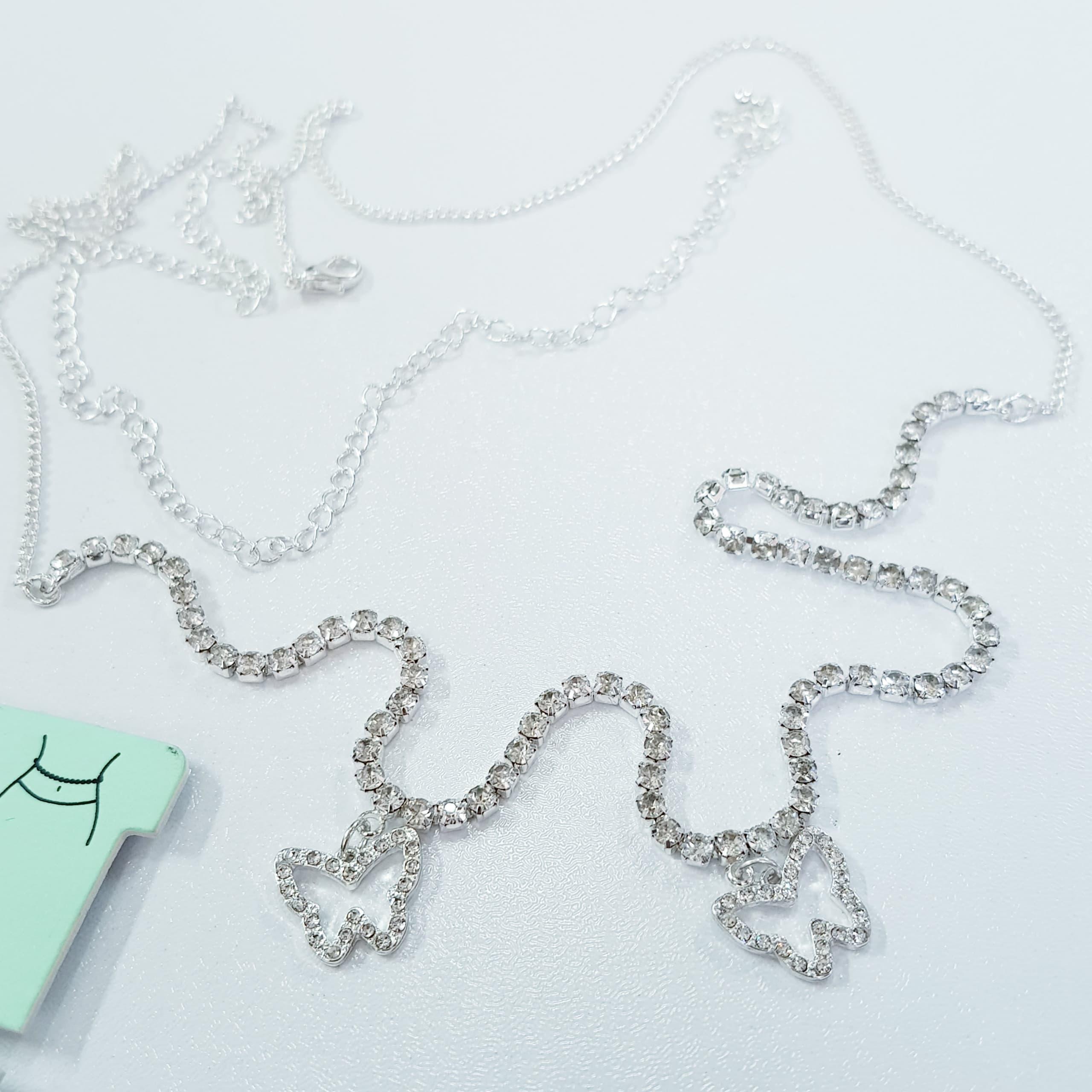 زنجیر کمر نقره ای تنیسی آویز پروانه