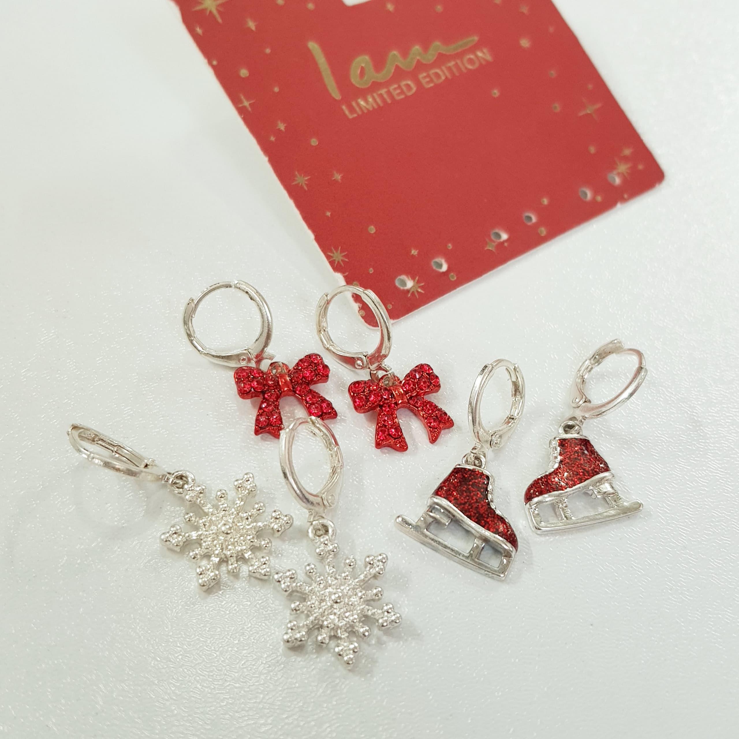 پک سه جفتی گوشواره قفلی نقره ای آویز دار  نگین دار