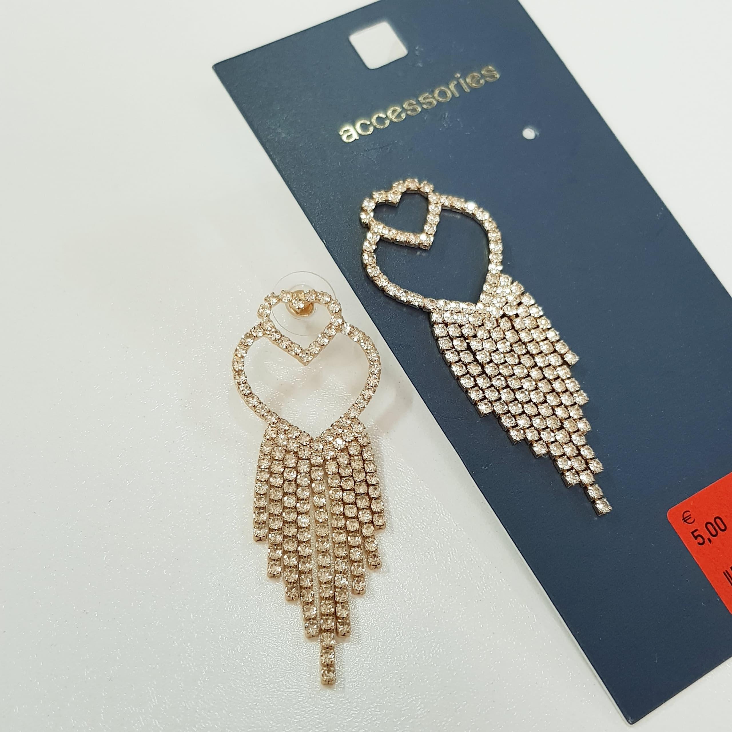 گوشواره قلب طلایی آویزدار فول نگین تنیسی برند Accessories