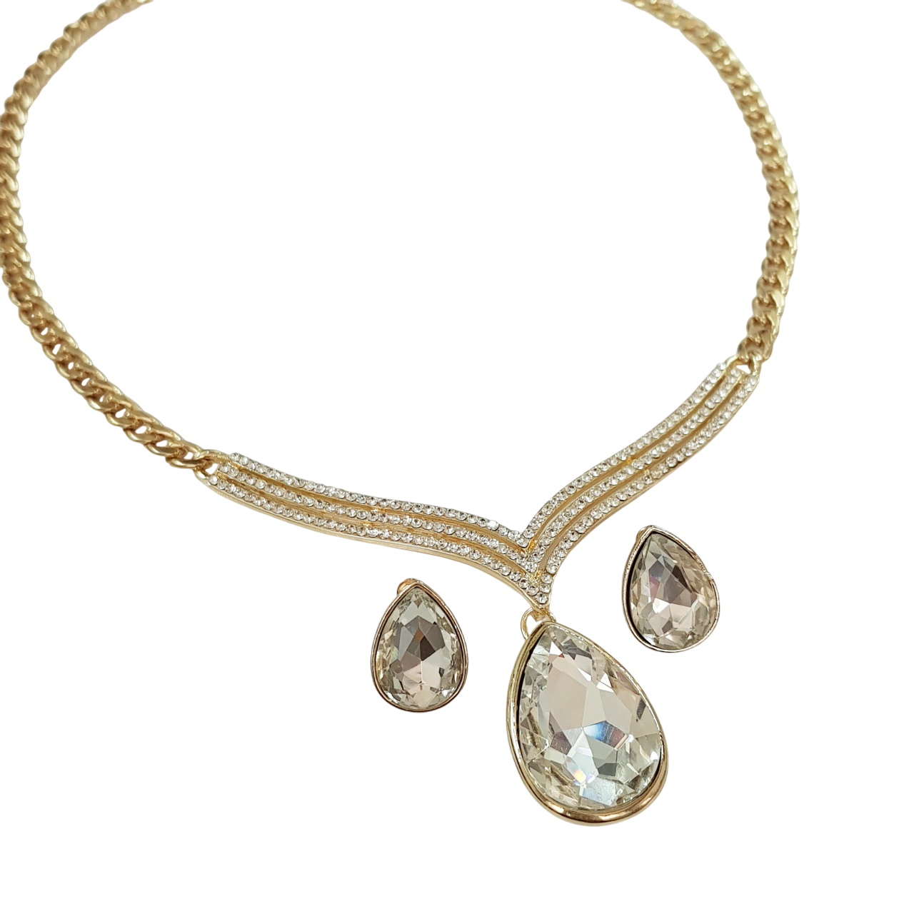 نیم ست مجلسی گوشواره و گردنبند جواهر نشان طلایی