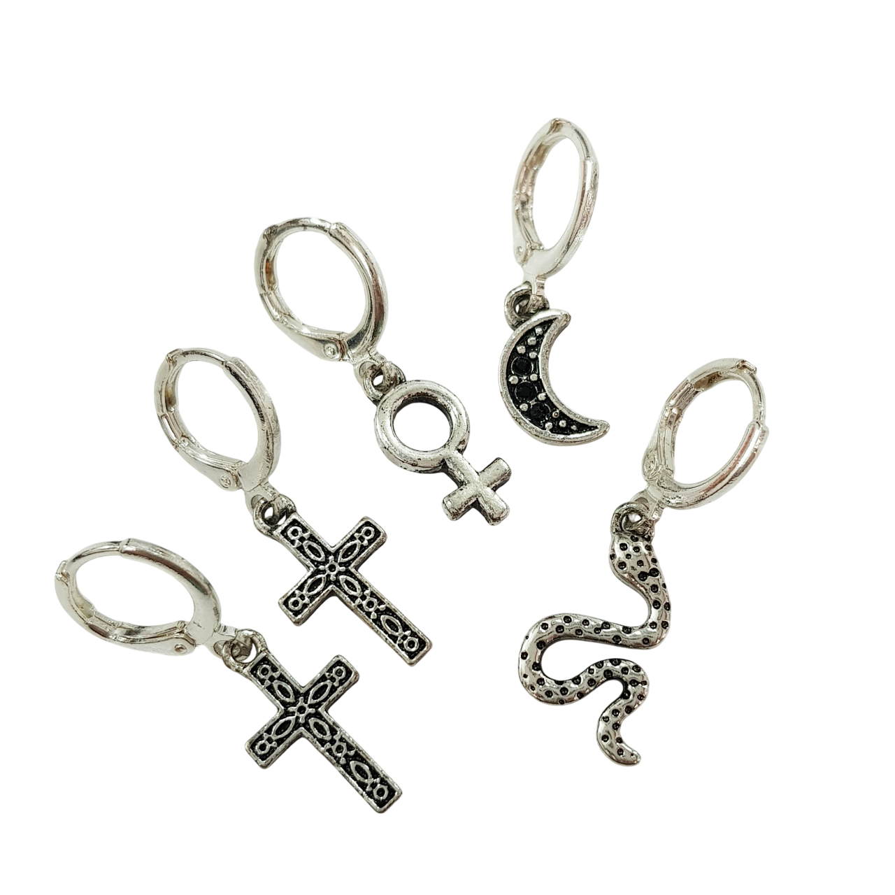 پک گوشواره قفلی نقره ای سیاه قلم آویز دار برند Six کد ۲۰۸۱۳