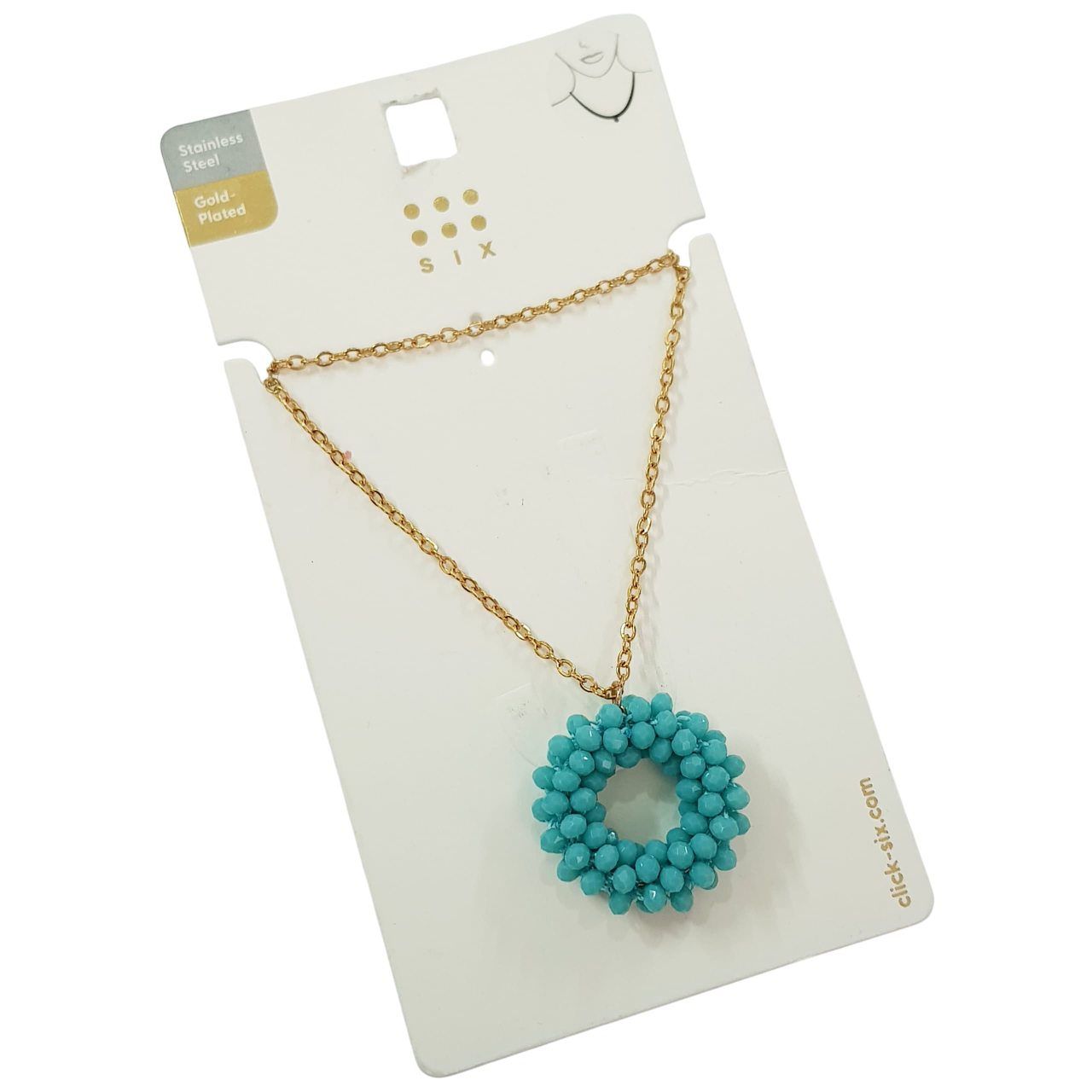 گردنبند استیل طلایی آویز منجوق رنگی برند Six کد ۲۸۰۸۴