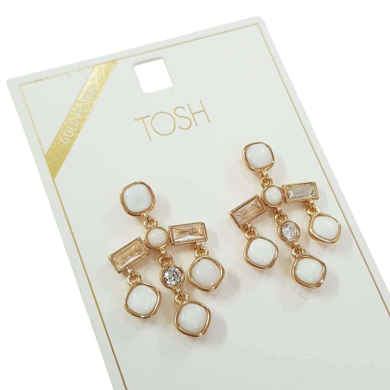 گوشواره آبکاری طلا آویز سنگ صدف برند TOSH کد ۲۹۰۸۳