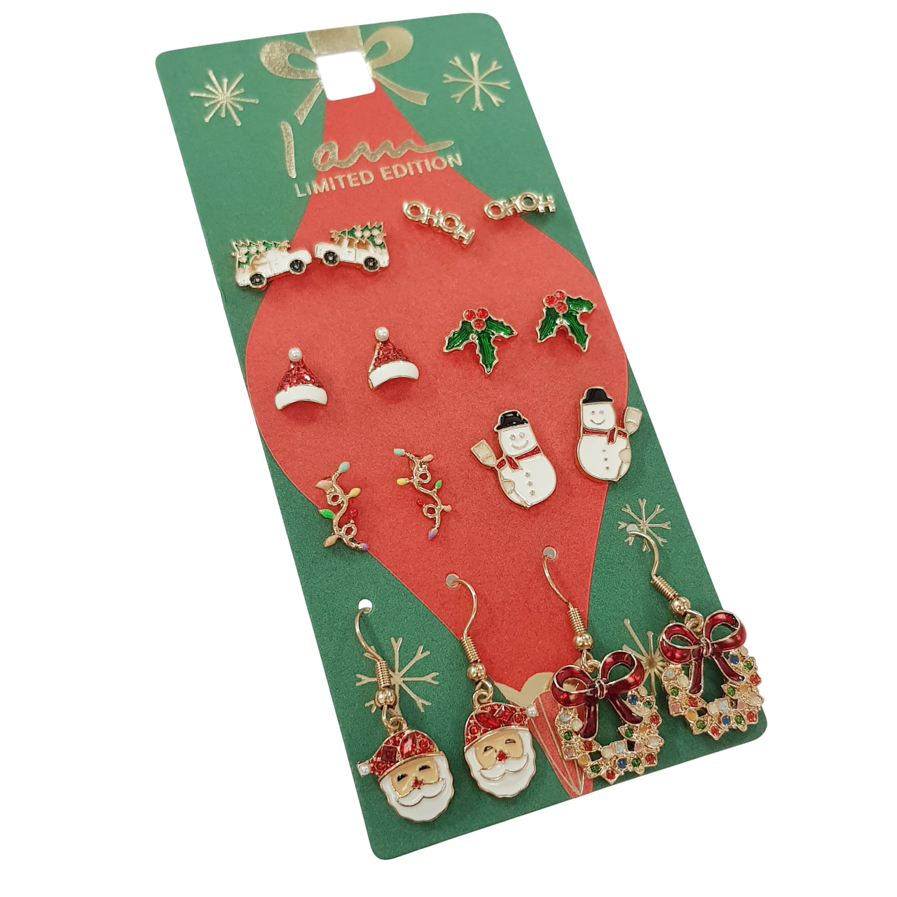 پک ۸ جفتی گوشواره و گلگوش طلایی کریسمسی برند iam کد ۱۰۰۹۲