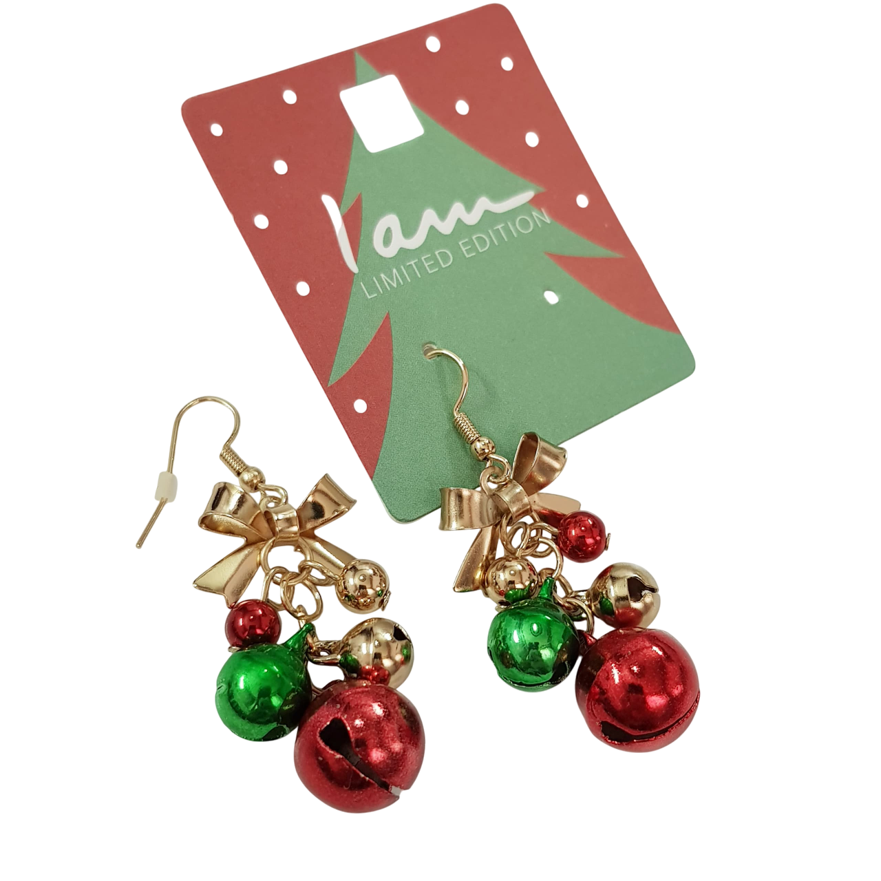 گوشواره عصایی کریسمسی آویز زنگوله رنگی برند iam کد ۱۵۰۹۲