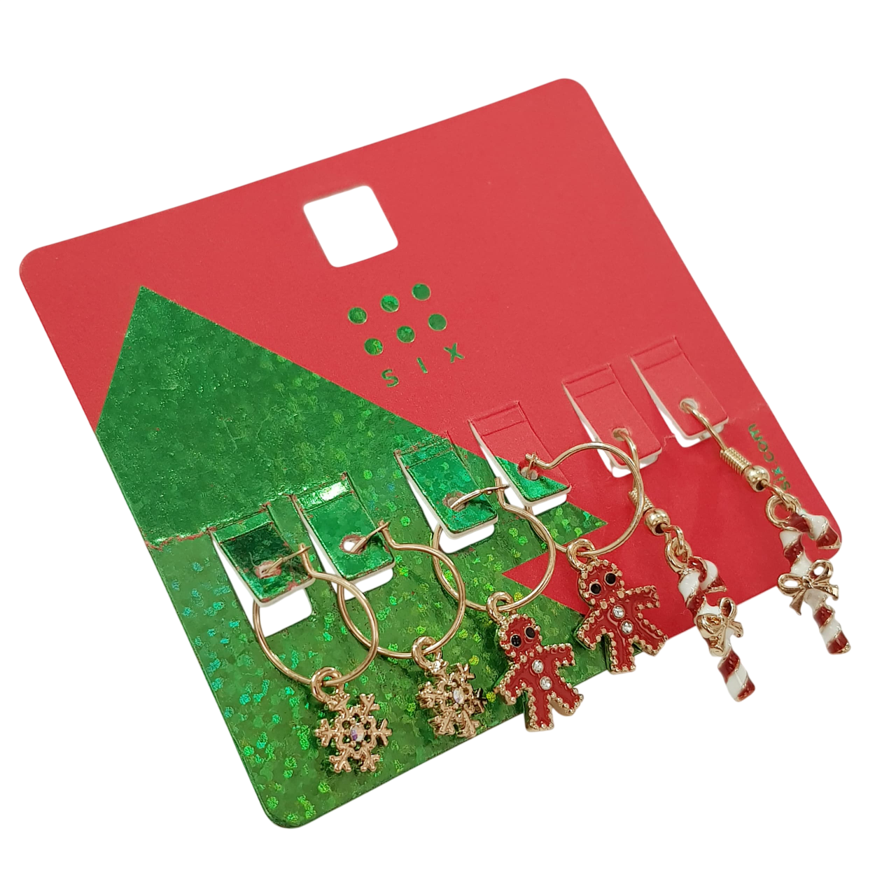 پک سه جفتی گوشواره طلایی کریسمسی آویز دار برند Six کد ۱۶۰۹۱