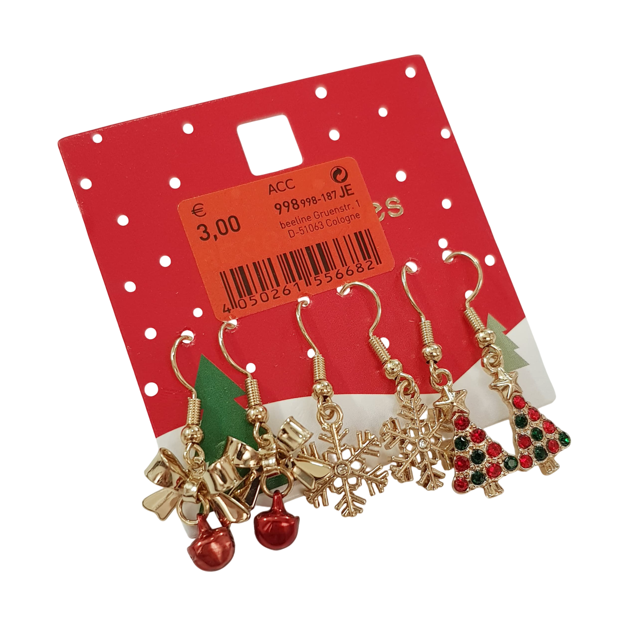 پک سه جفتی گوشواره کریسمسی عصایی آویز دار برند acc کد ۱۷۰۹۱