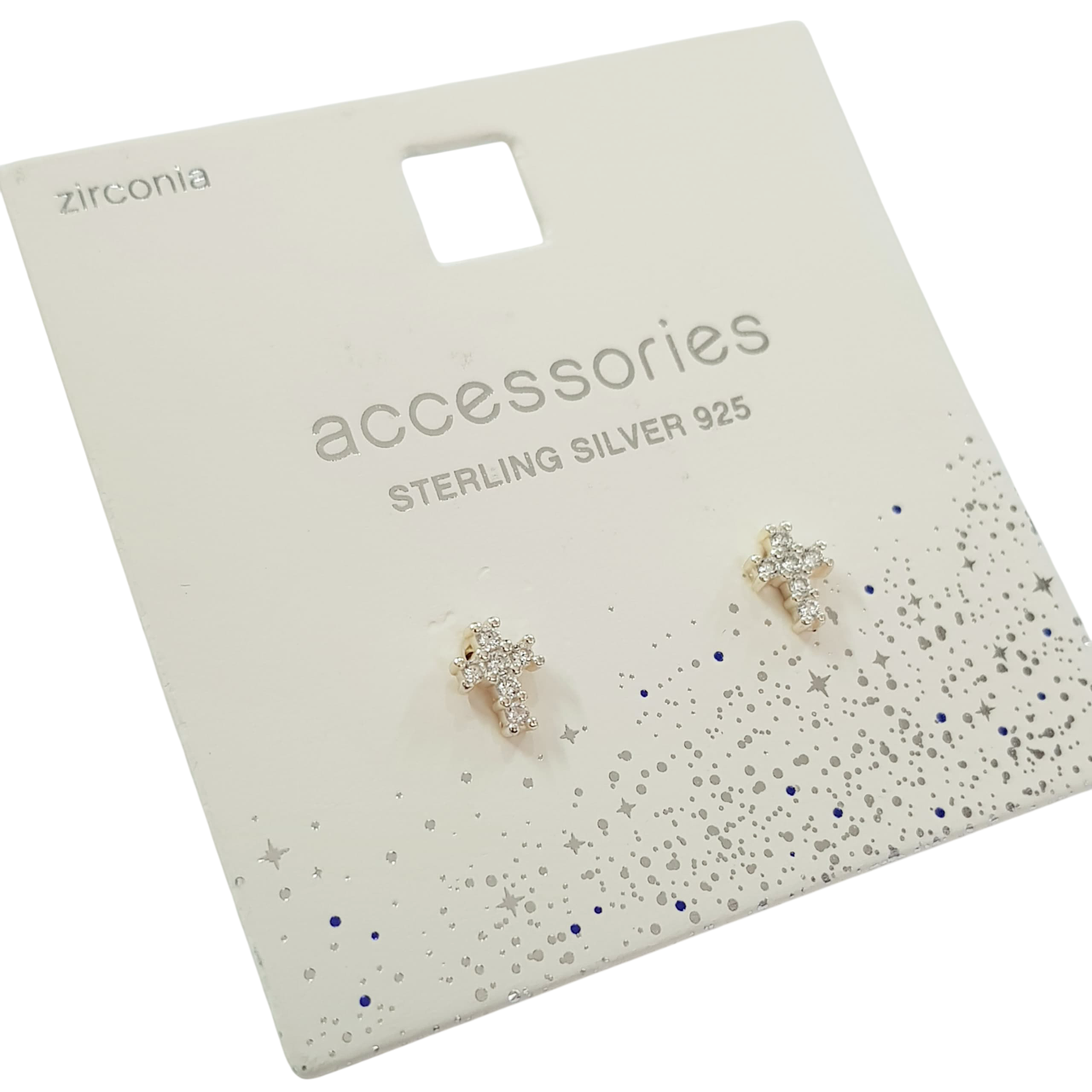 گوشواره گلگوش نقره عیار ۹۲۵ مدل صلیب با سنگ زیرکنیا برند Accessories کد ۰۳۱۰۶