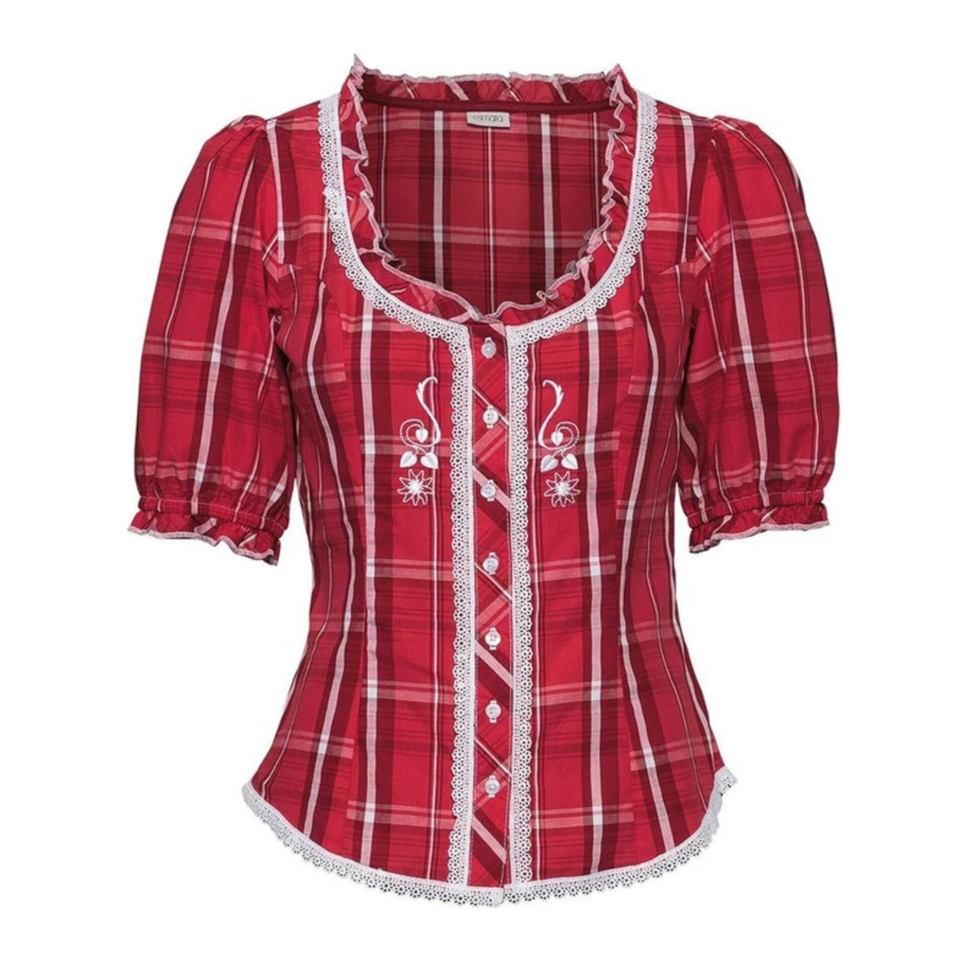 شومیز سفید و قرمز چهارخونه گیپوردار اسمارا جنس ۱۰۰ درصد نخ